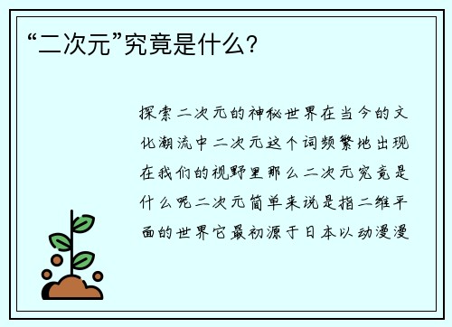 “二次元”究竟是什么？