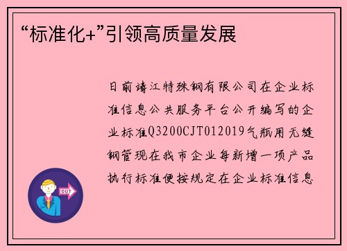 “标准化+”引领高质量发展